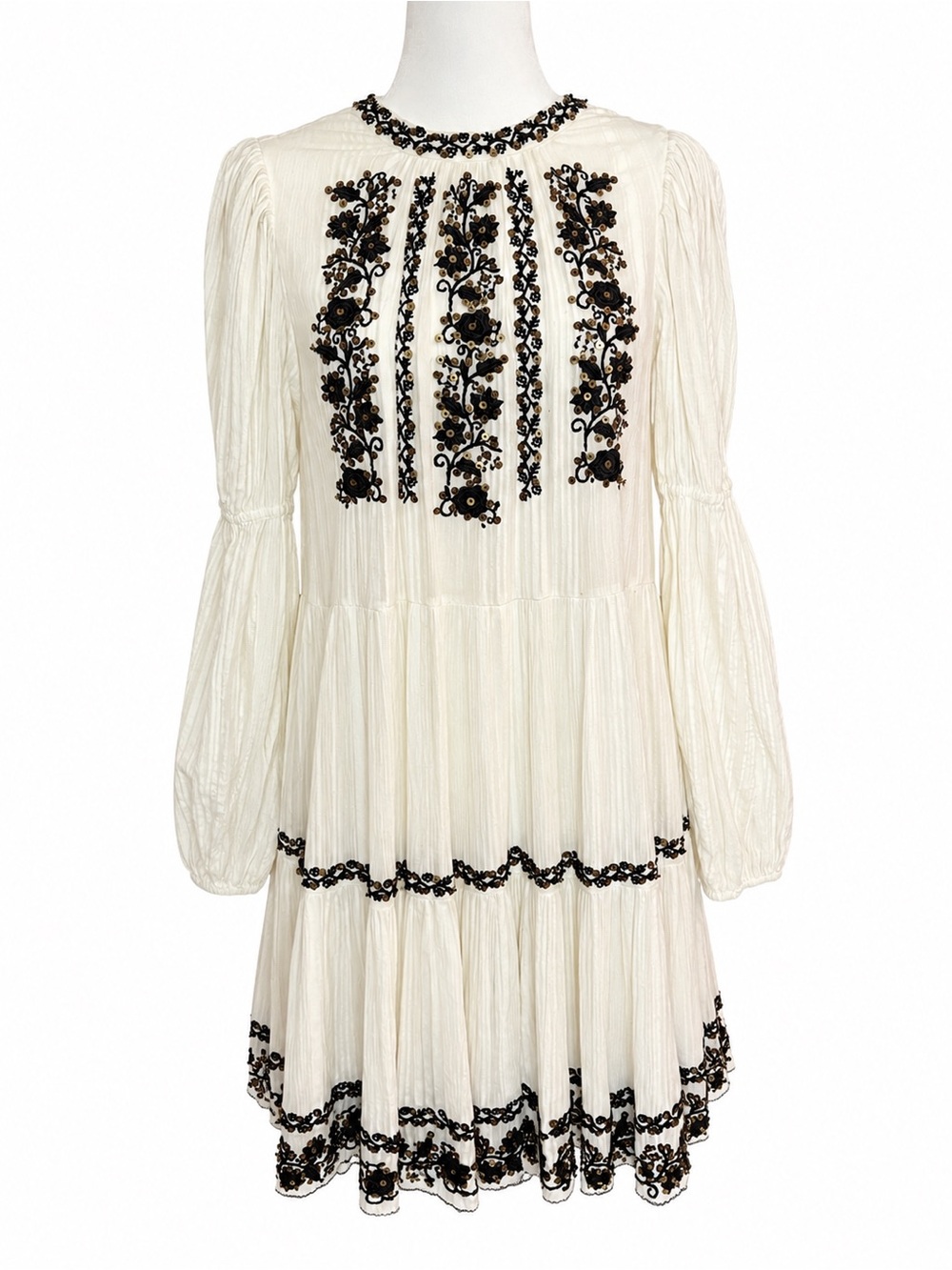 Ulla Johnson Ceres Ivory Embroidered Sequin Mini Dress Size 2
